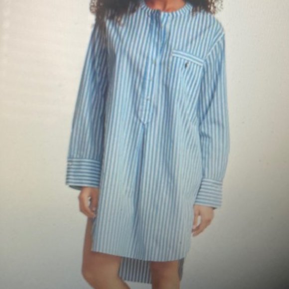 Polo Ralph Lauren High-Low Long Sleeves Button Cuffs Carly Striped Slip Shirt - Picture 9 of 11